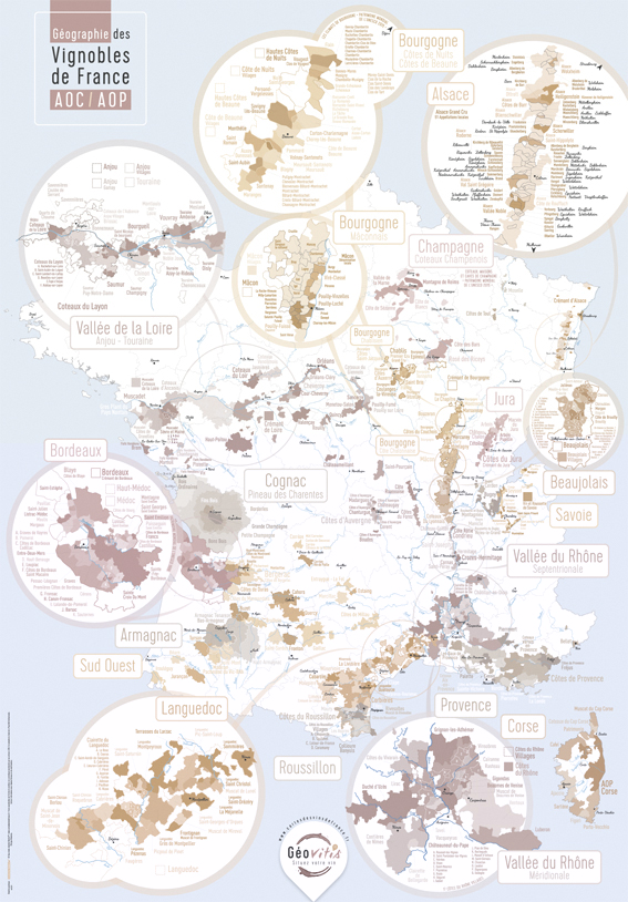 Carte des vins de France Géovitis Elégante 50x70 - Cartes des vins de France