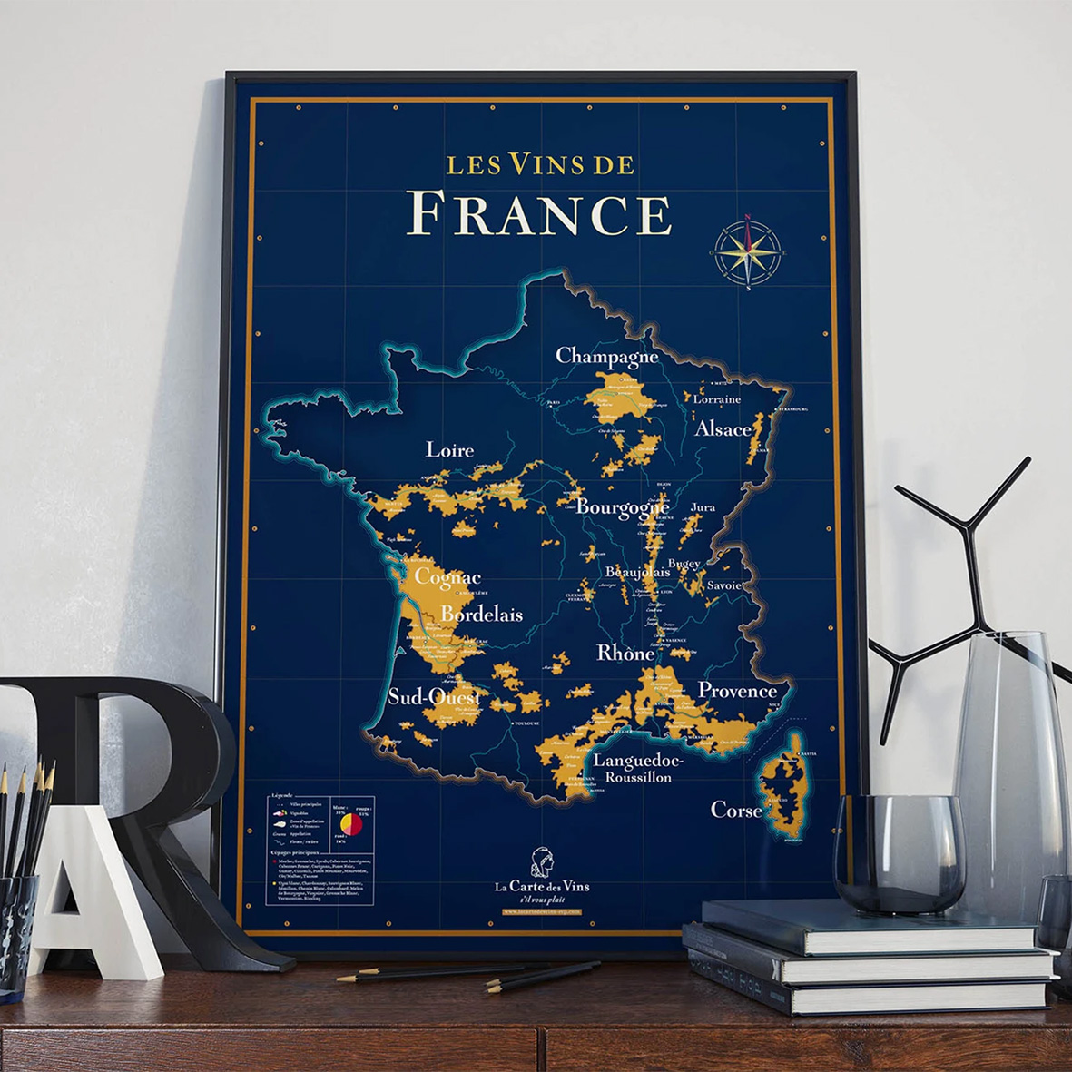 Carte des vins et vignobles de France poster 50x70 Night ⋆ geoVINUM