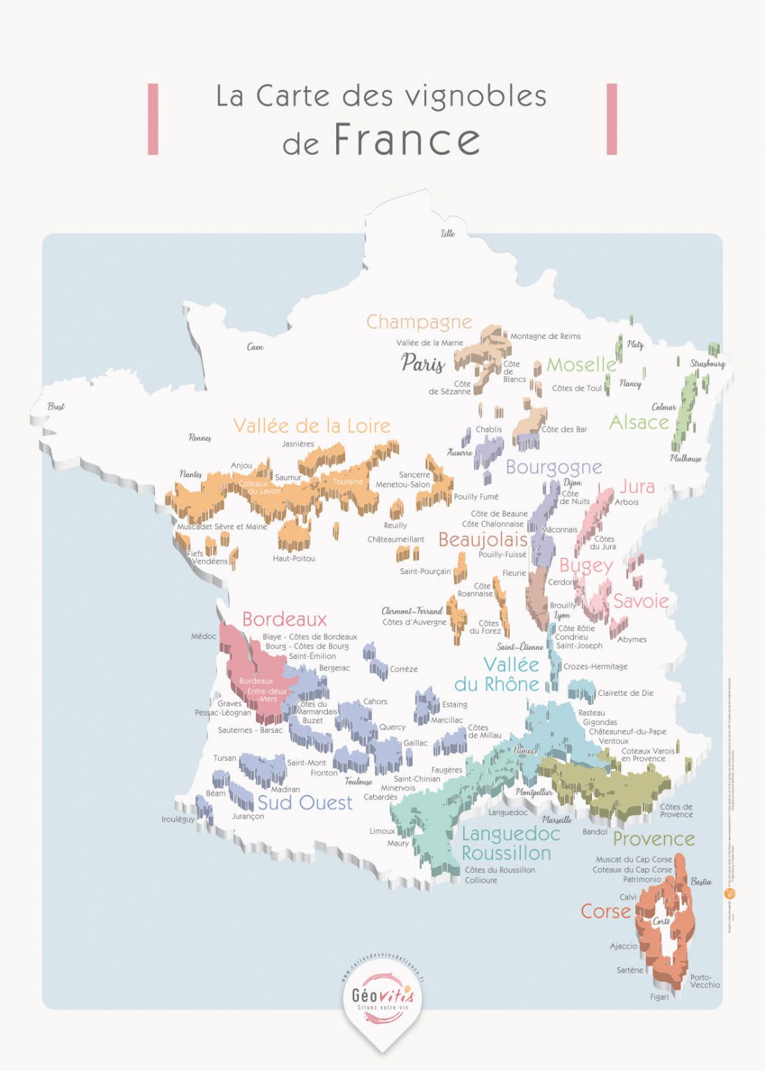 La carte des vignobles de France Découverte Apaisante 50x70 - Cartes des  vins de France